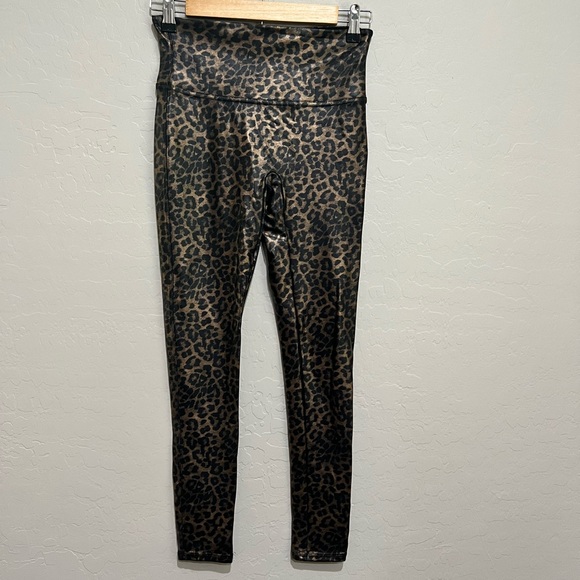 Spanx Faux Leather Leggings with Metallic Leopard Print, Size Medium Petite - Picture 2 of 6